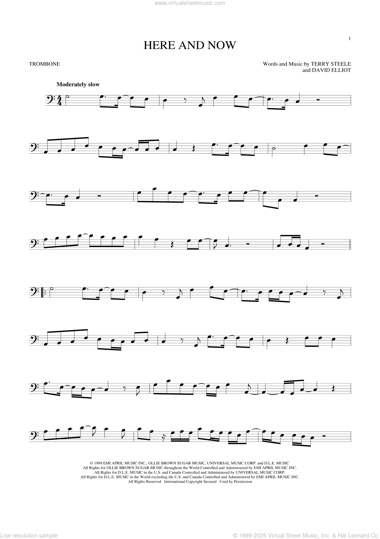 Here And Now sheet music for trombone solo (PDF-interactive)