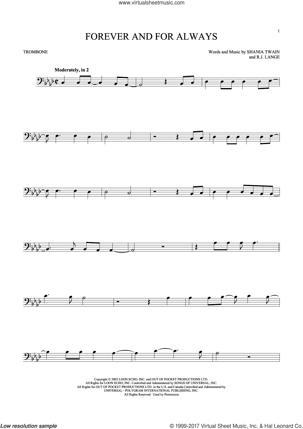 Forever And For Always sheet music for trombone solo (PDF)