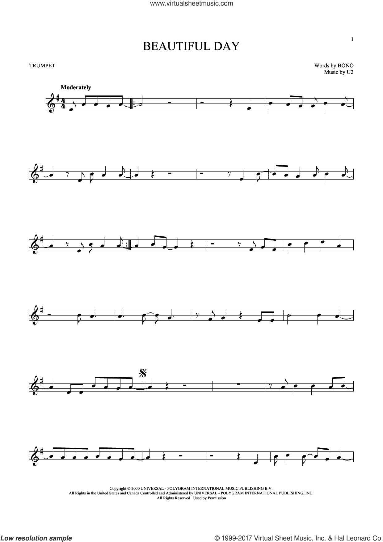 U2 Beautiful Day Sheet Music For Trumpet Solo Pdf Interactive