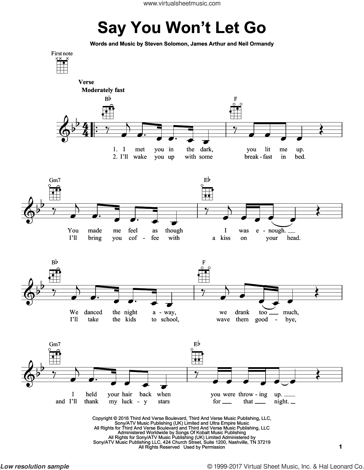 Free sheet music preview of Say You Won't Let Go for ukulele by J...