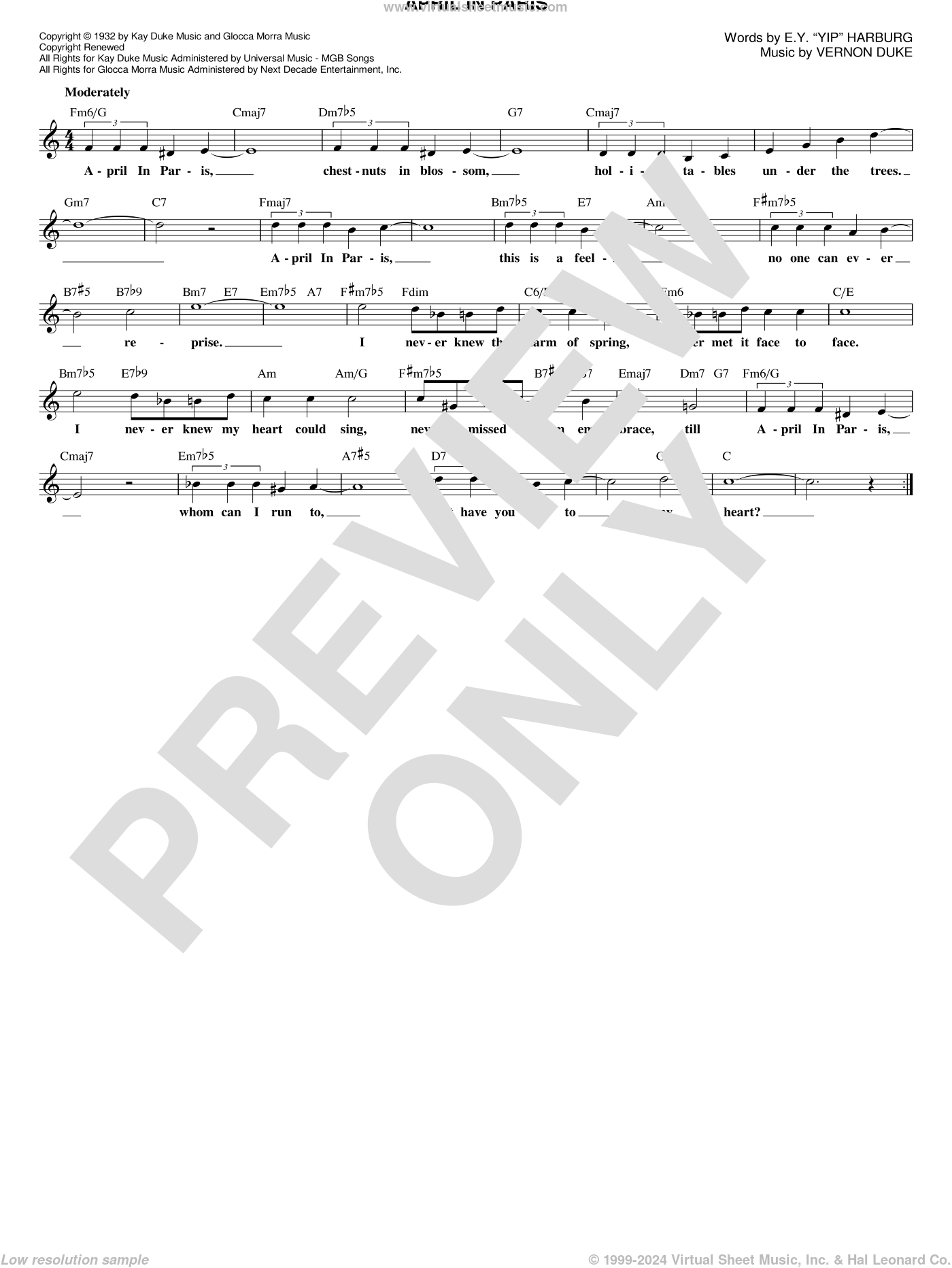 Ey Harburg April In Paris Sheet Music Fake Book Pdf