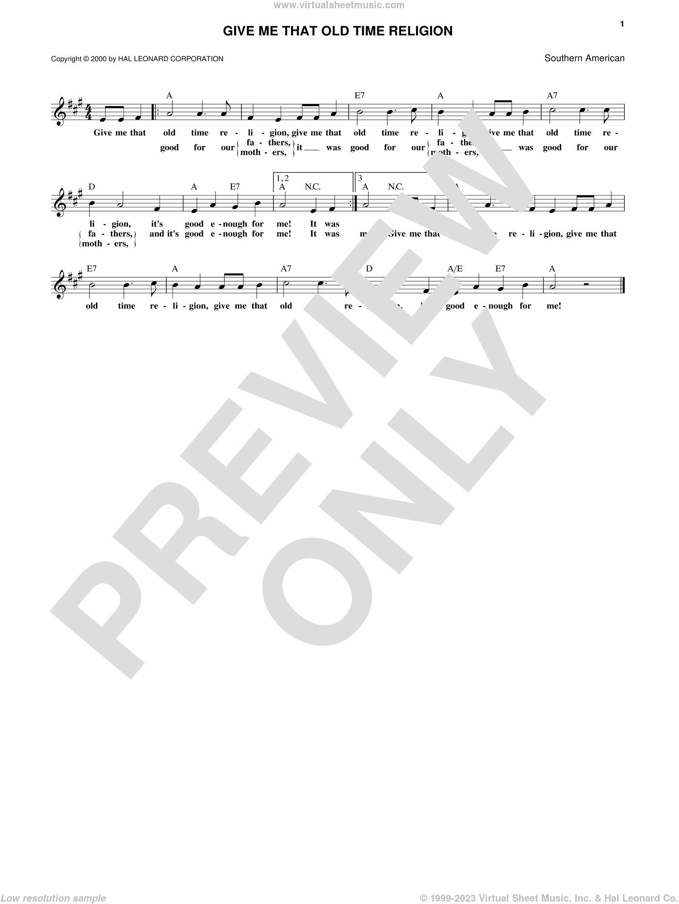 Give Me That Old Time Religion sheet music (easy version 2) for piano solo