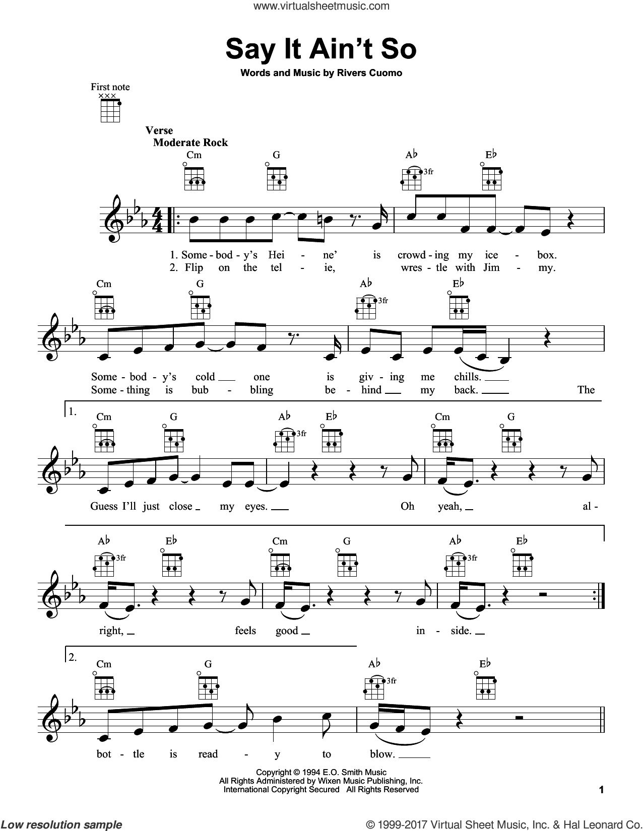 Free sheet music preview of Say It Ain't So for ukulele by Weezer.
