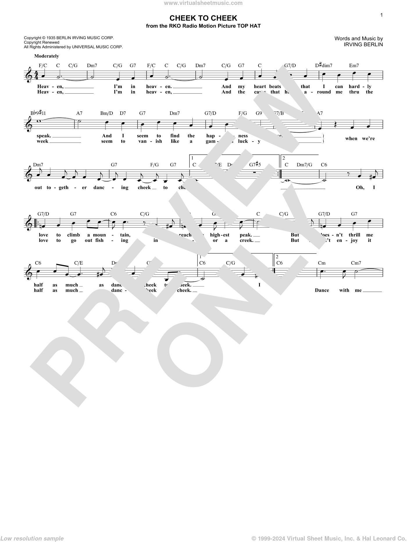 Berlin Cheek To Cheek Sheet Music Fake Book Pdf Interactive