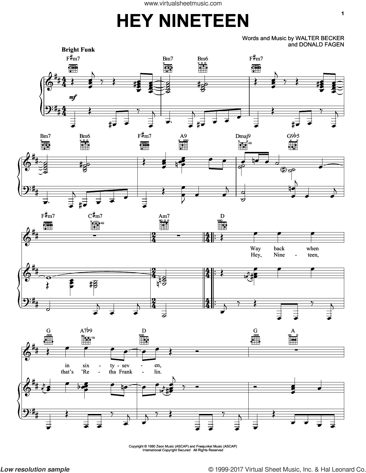 Hey Nineteen sheet music for voice, piano or guitar (PDF)