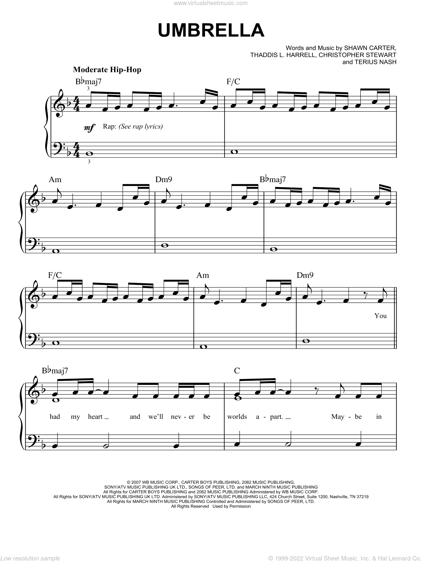 Jay Z Umbrella Sheet Music For Piano Solo Pdf Interactive - 