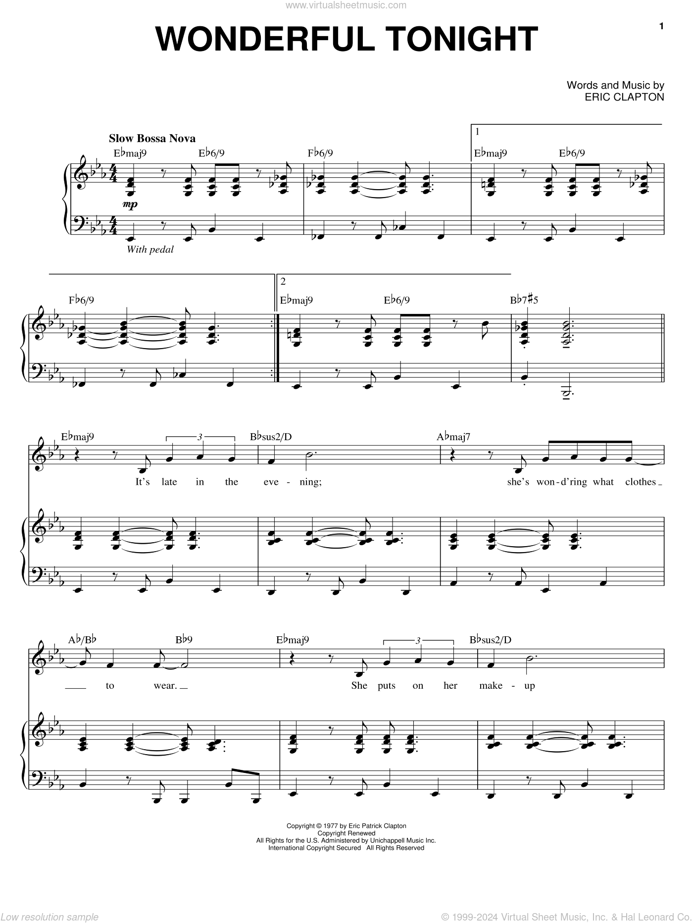 Wonderful Tonight Sheet Music | Eric Clapton | Guitar Chords/Lyrics