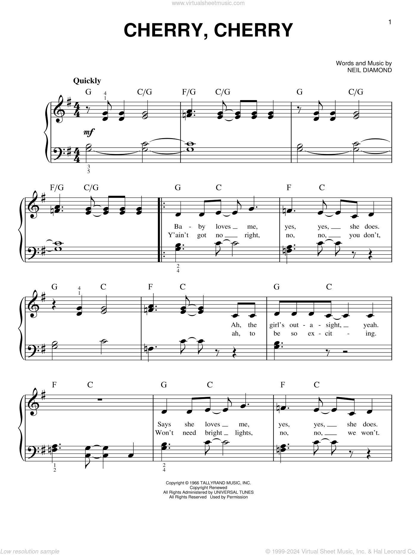 Cherry, Cherry sheet music for piano solo (PDFinteractive)