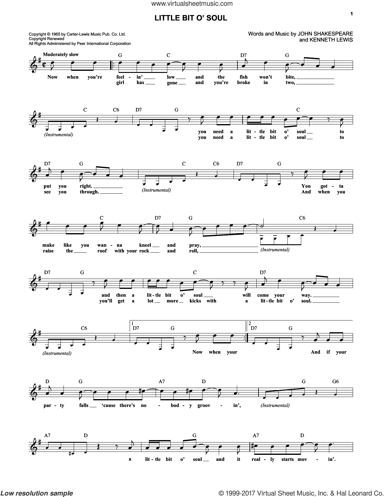Little Bit O' Soul sheet music (fake book) (PDFinteractive)
