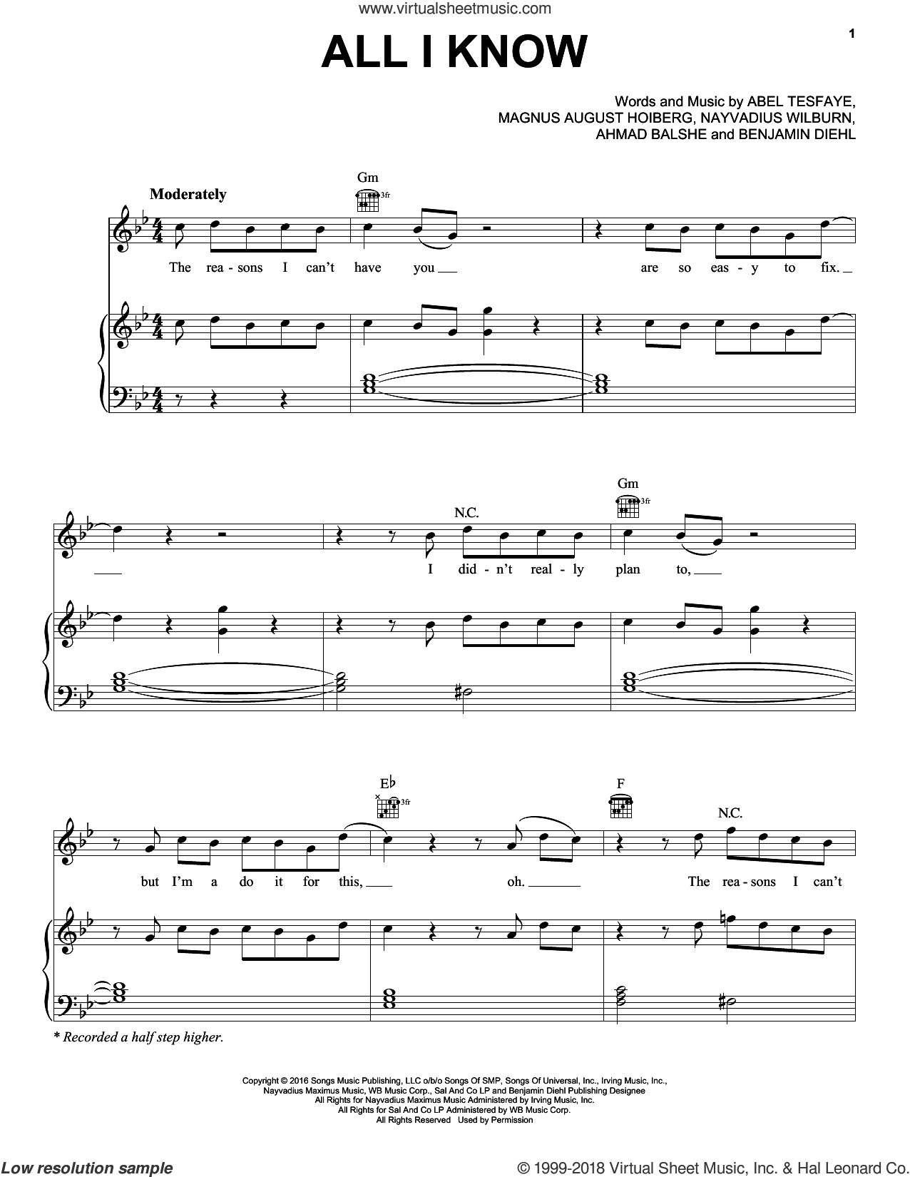 Weeknd All I Know Sheet Music For Voice Piano Or Guitar Pdf