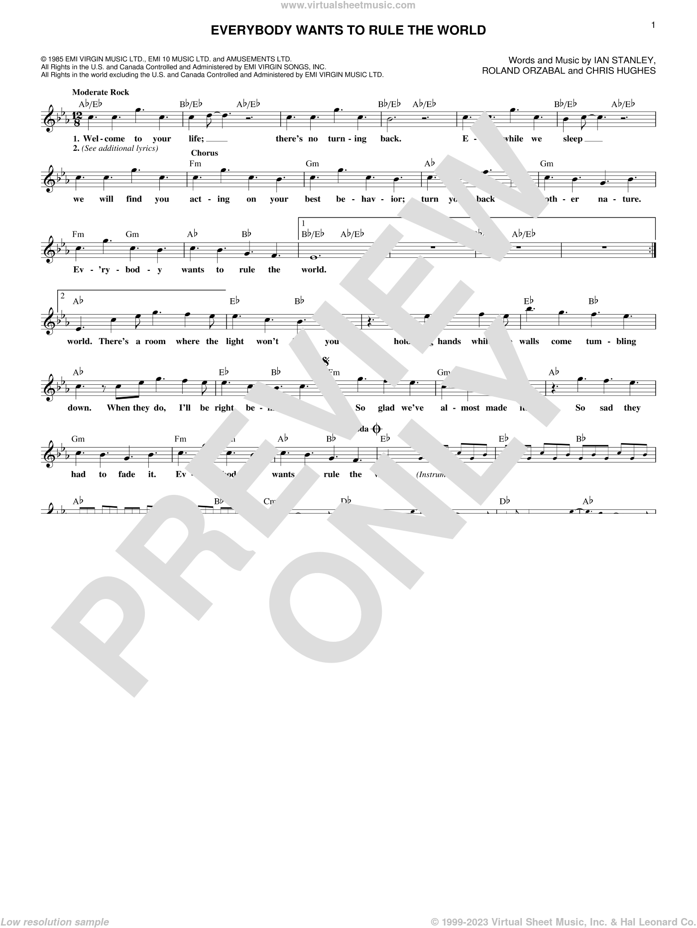 Everybody Wants To Rule The World by Tears For Fears - Piano Solo - Digital  Sheet Music