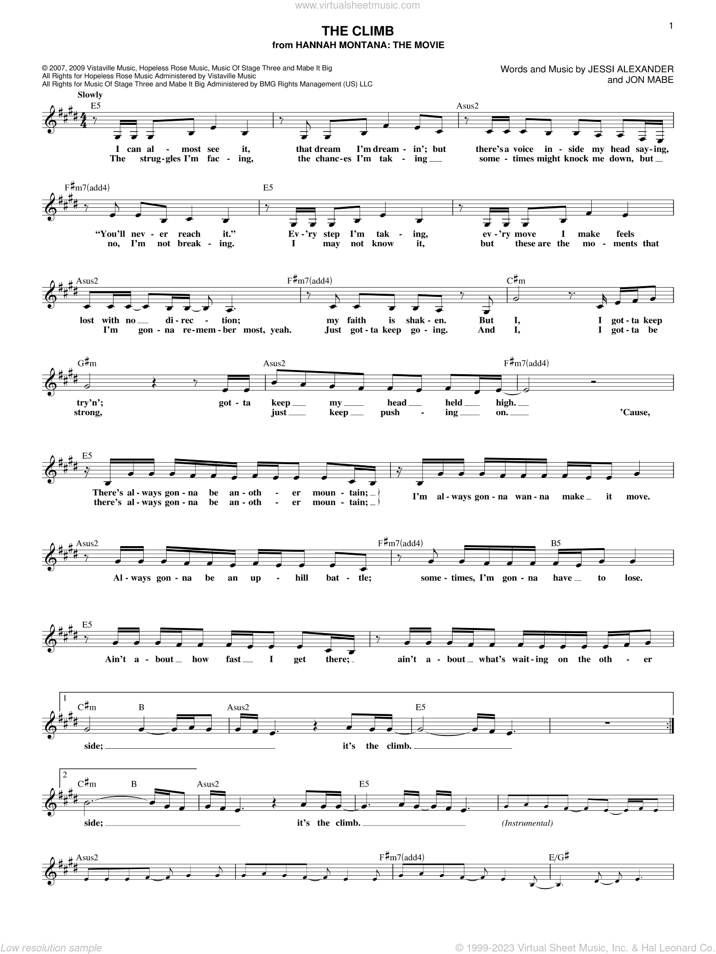 Cyrus - The Climb (from Hannah Montana: The Movie) Sheet Music (fake Book)