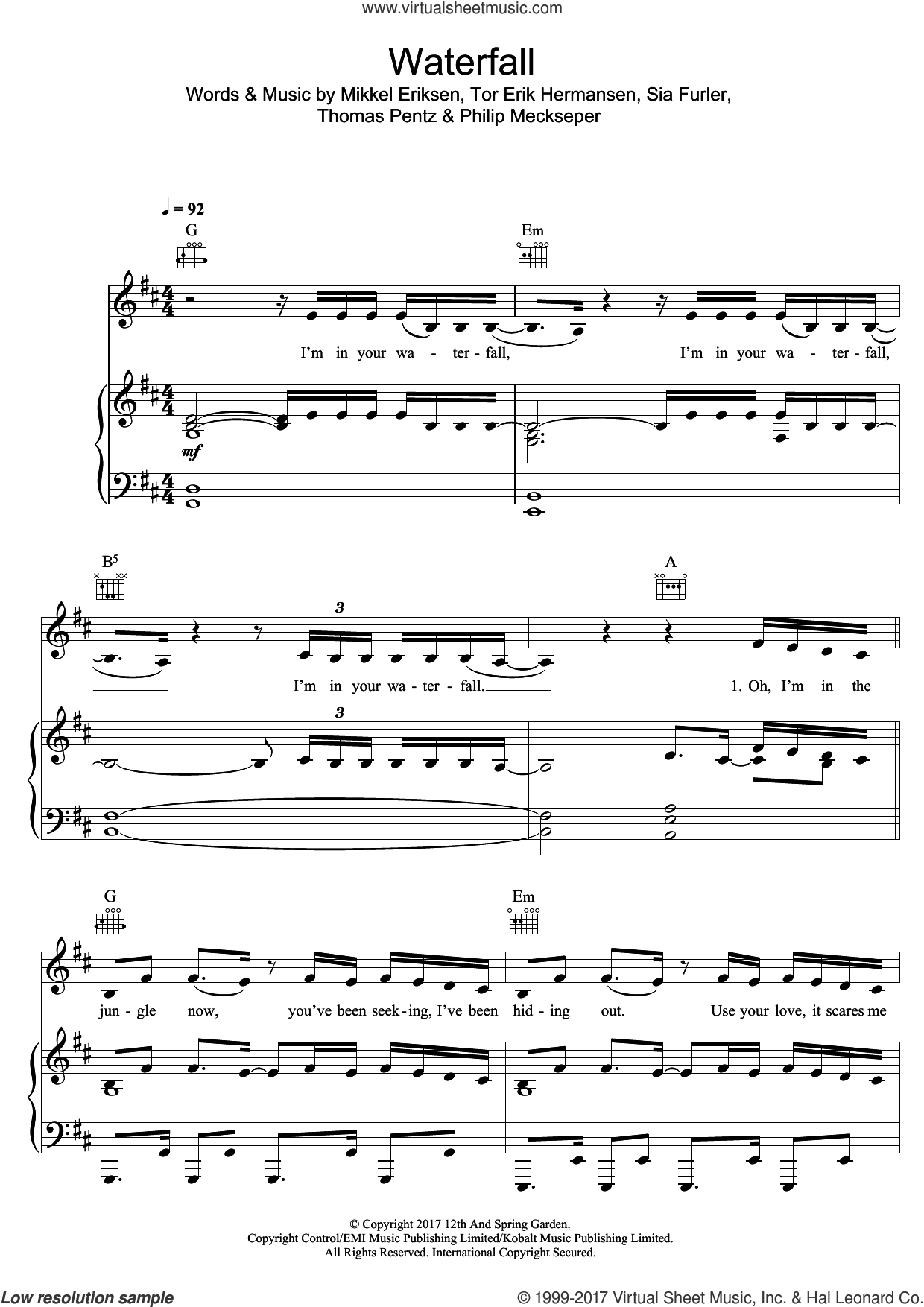 Waterfall sheet music for voice, piano or guitar (PDF)