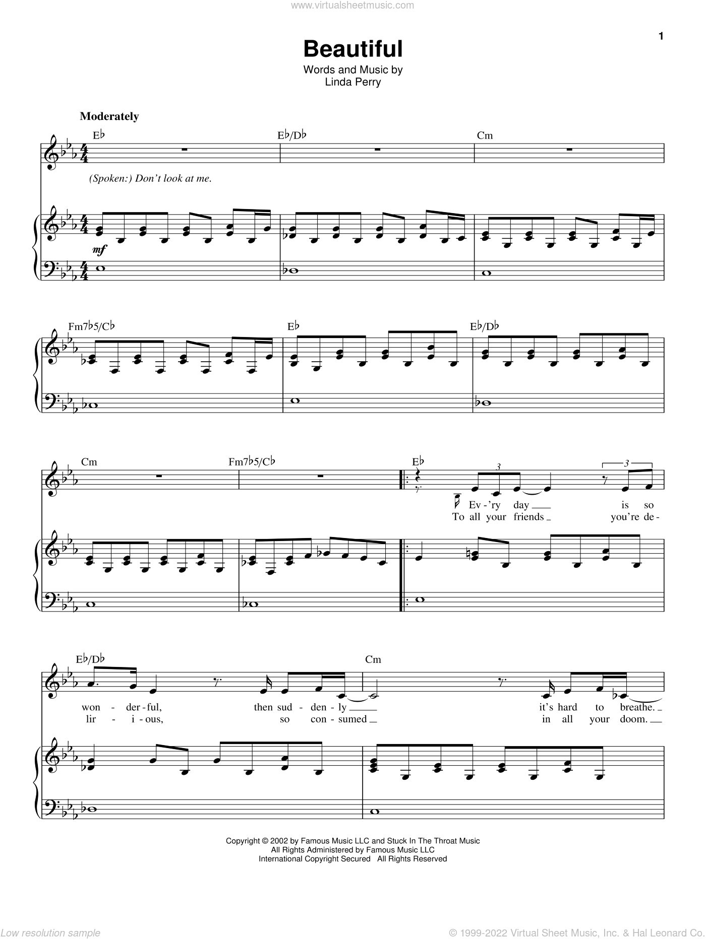 Aguilera - Beautiful Sheet Music For Voice And Piano (PDF)