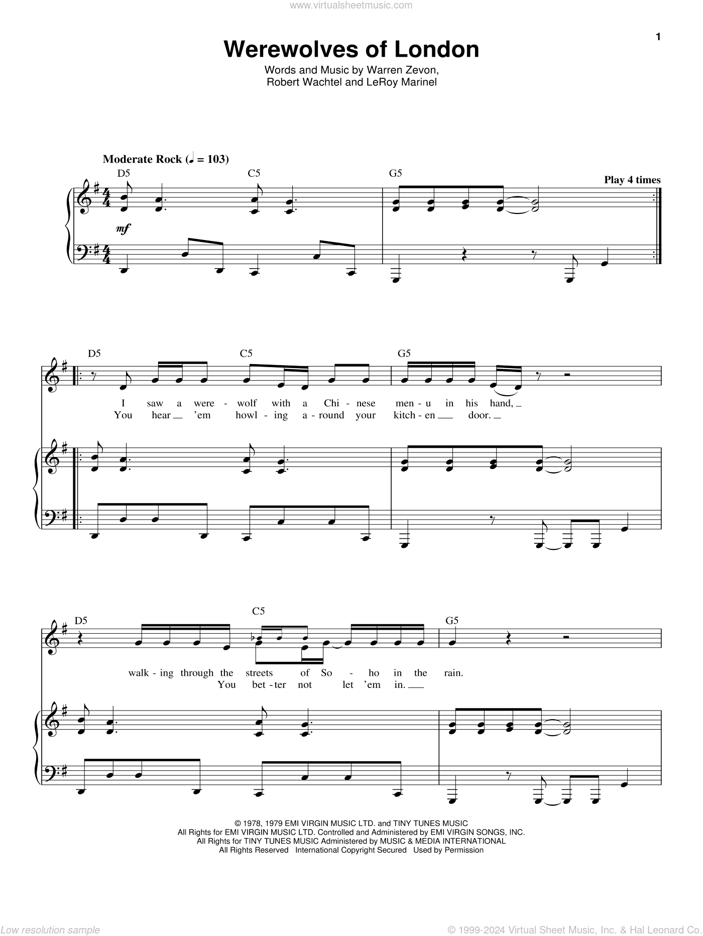 Werewolves Of London Sheet Music | Warren Zevon | Guitar Chords/Lyrics