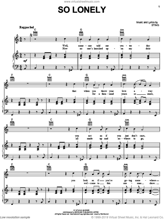 Canary In A Coal Mine Lyrics Police Police So Lonely Sheet Music For Voice Piano Or Guitar Pdf