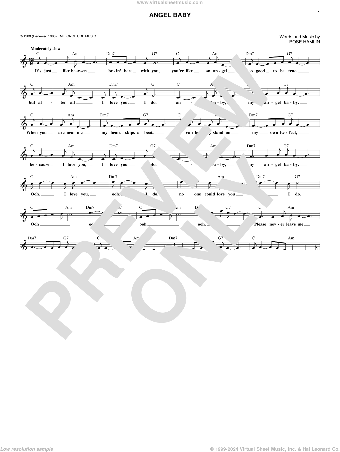 Angel Baby sheet music (fake book) (PDF-interactive)