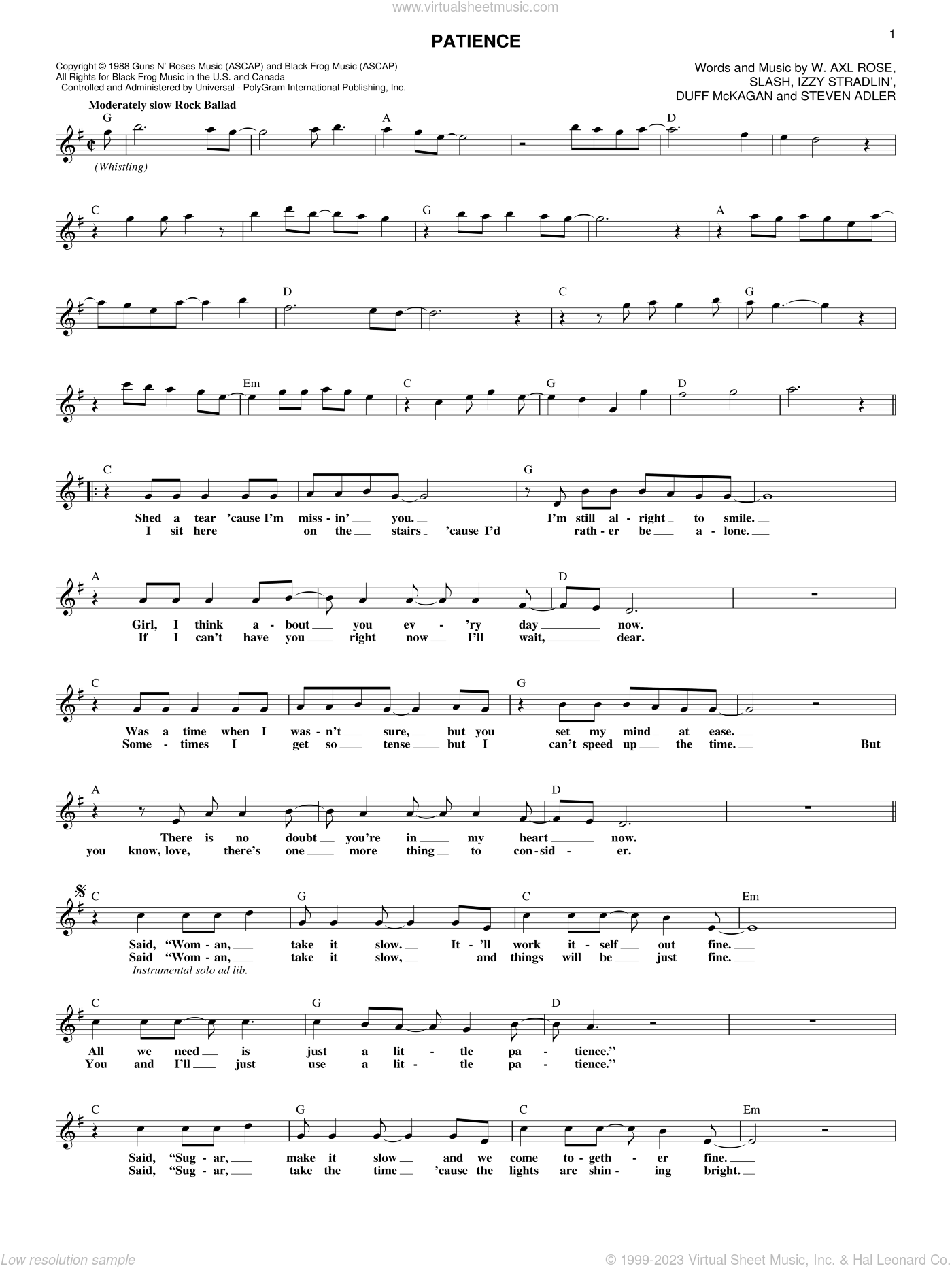 Guns N' Roses: Patience sheet music (fake book) (PDF-interactive)