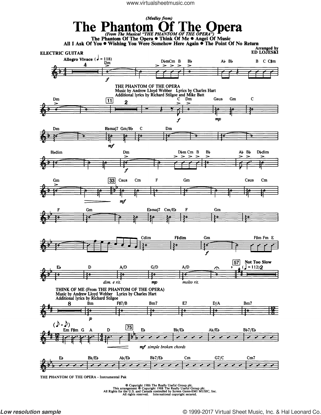 The Phantom Of The Opera Medley arr Ed Lojeski complete Set Of