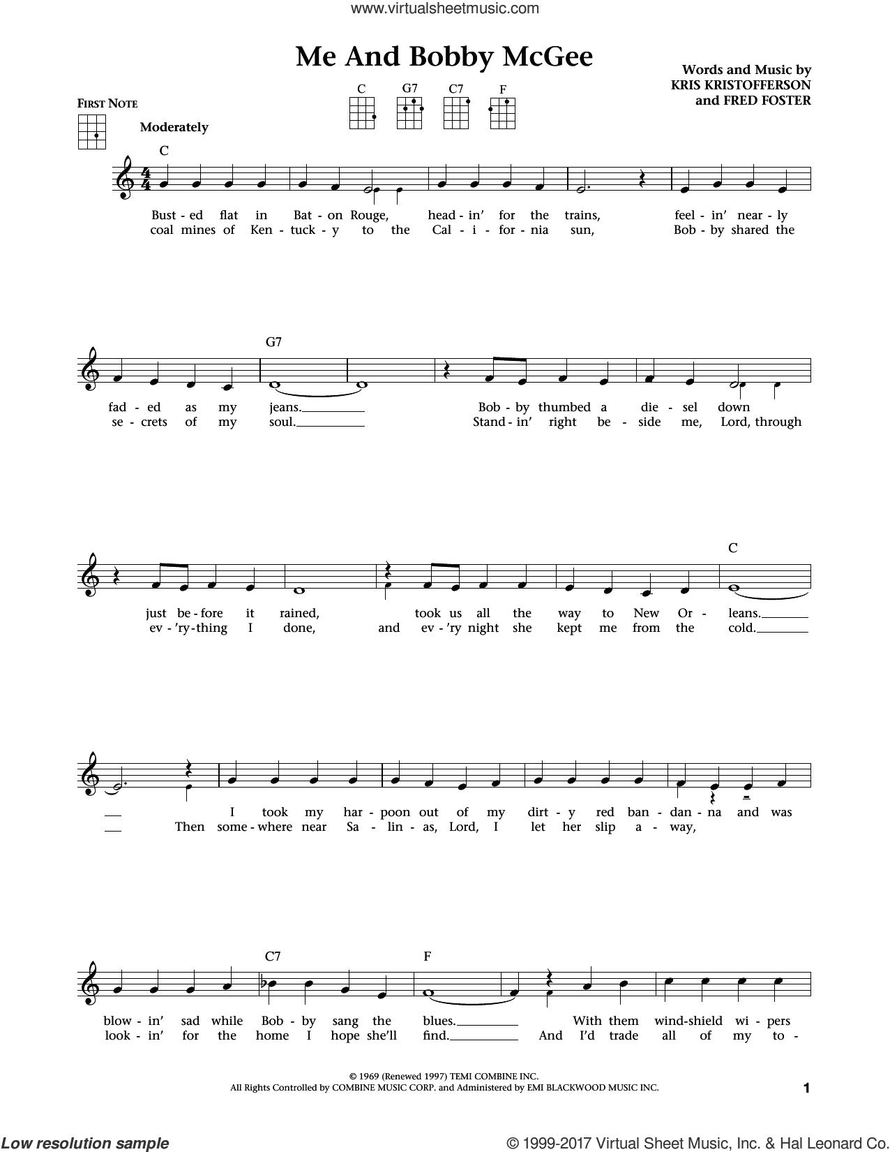 Me And Bobby Mcgee From The Daily Ukulele Arr Liz And Jim Beloff Sheet Music