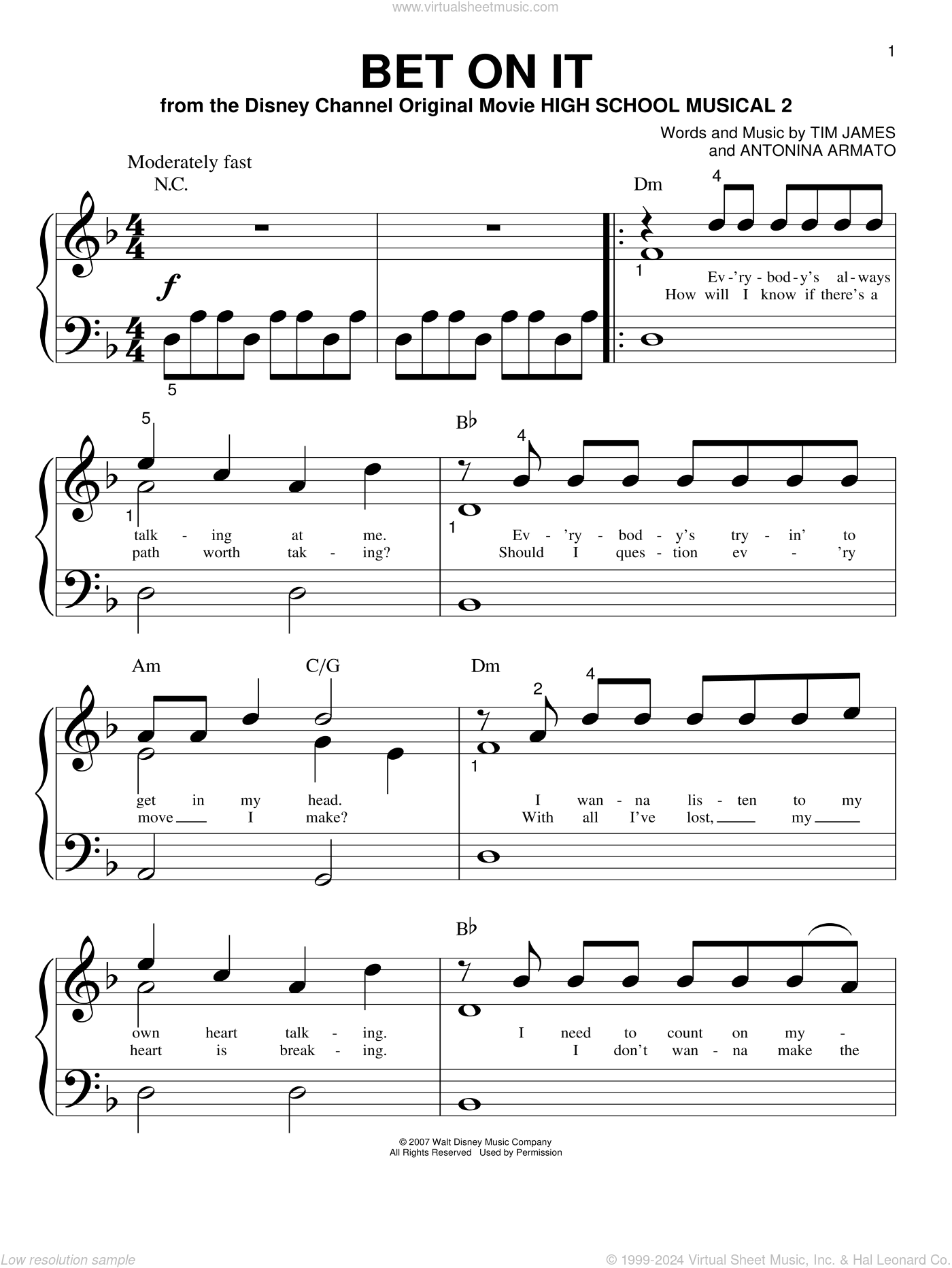 2 Bet On It Sheet Music For Piano Solo Big Note Book Pdf