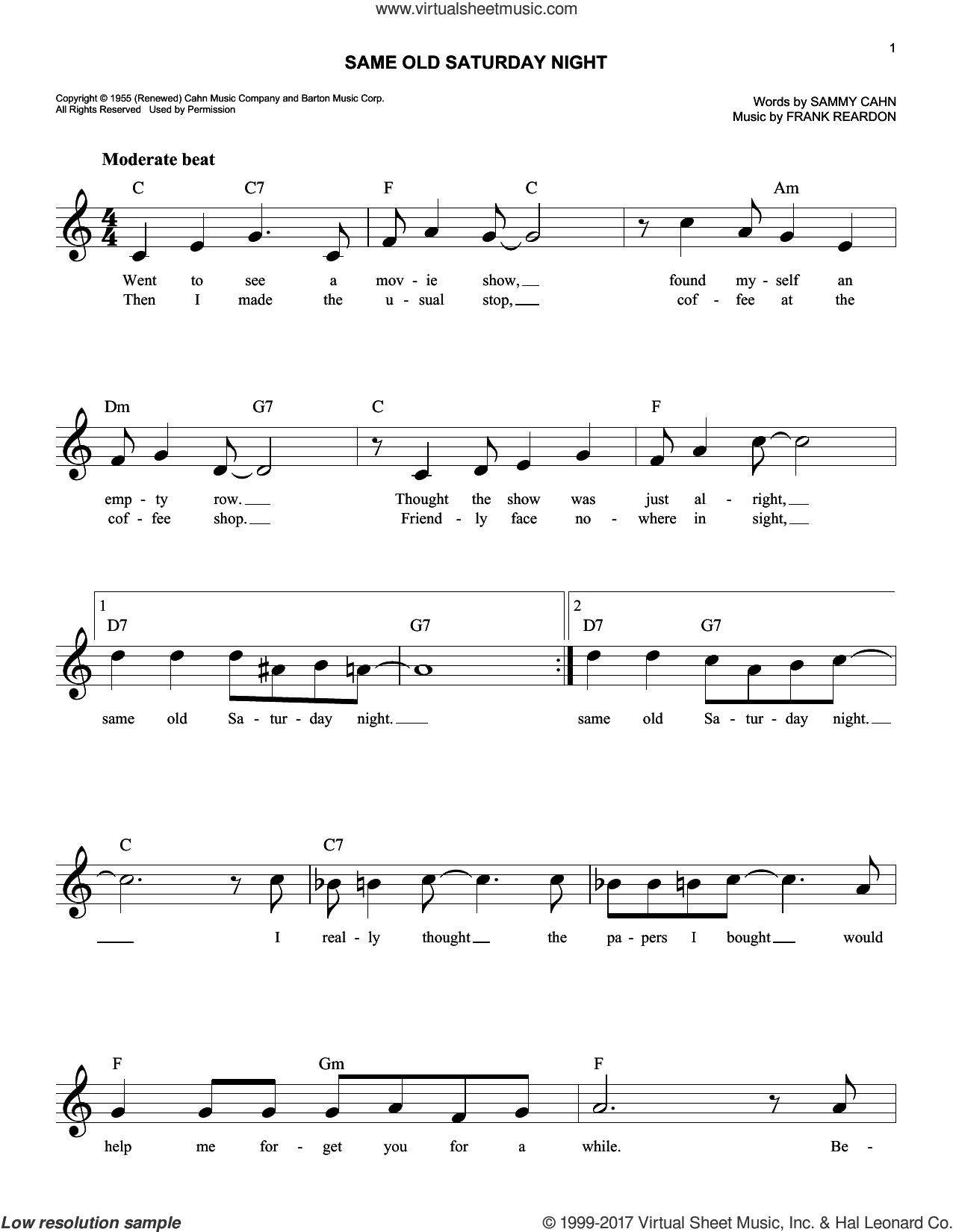 Same Old Saturday Night sheet music (fake book) (PDF)