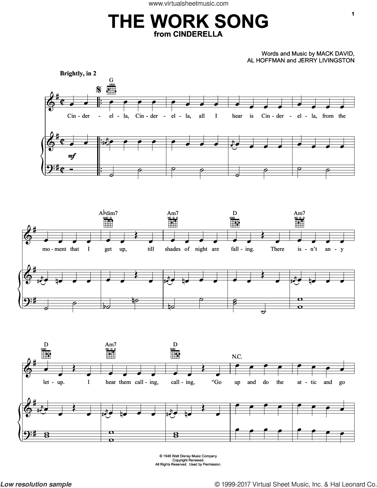 The Work Song (from Disney's Cinderella) sheet music for voice, piano ...