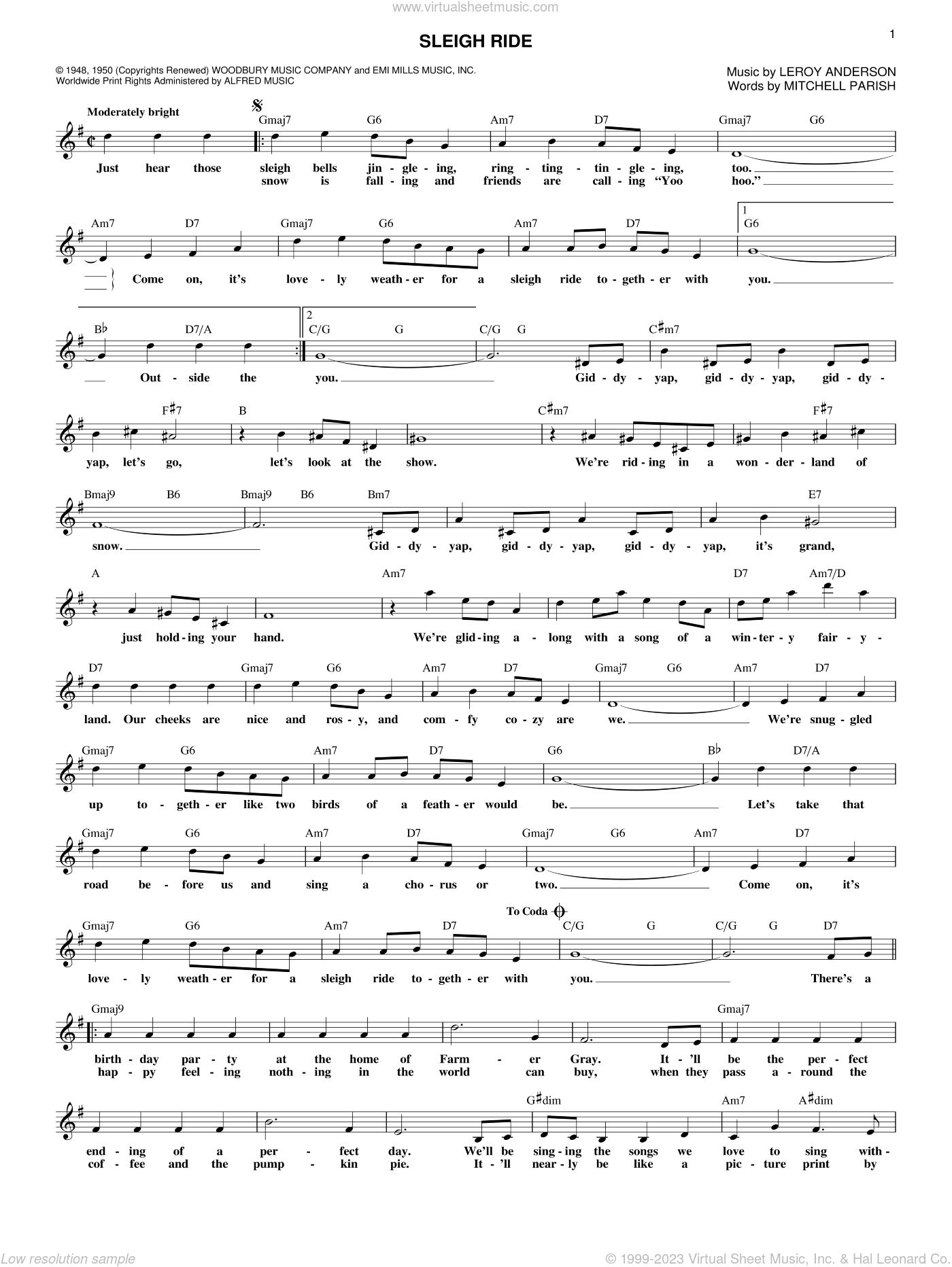 Sleigh Ride sheet music (fake book) (PDF-interactive)