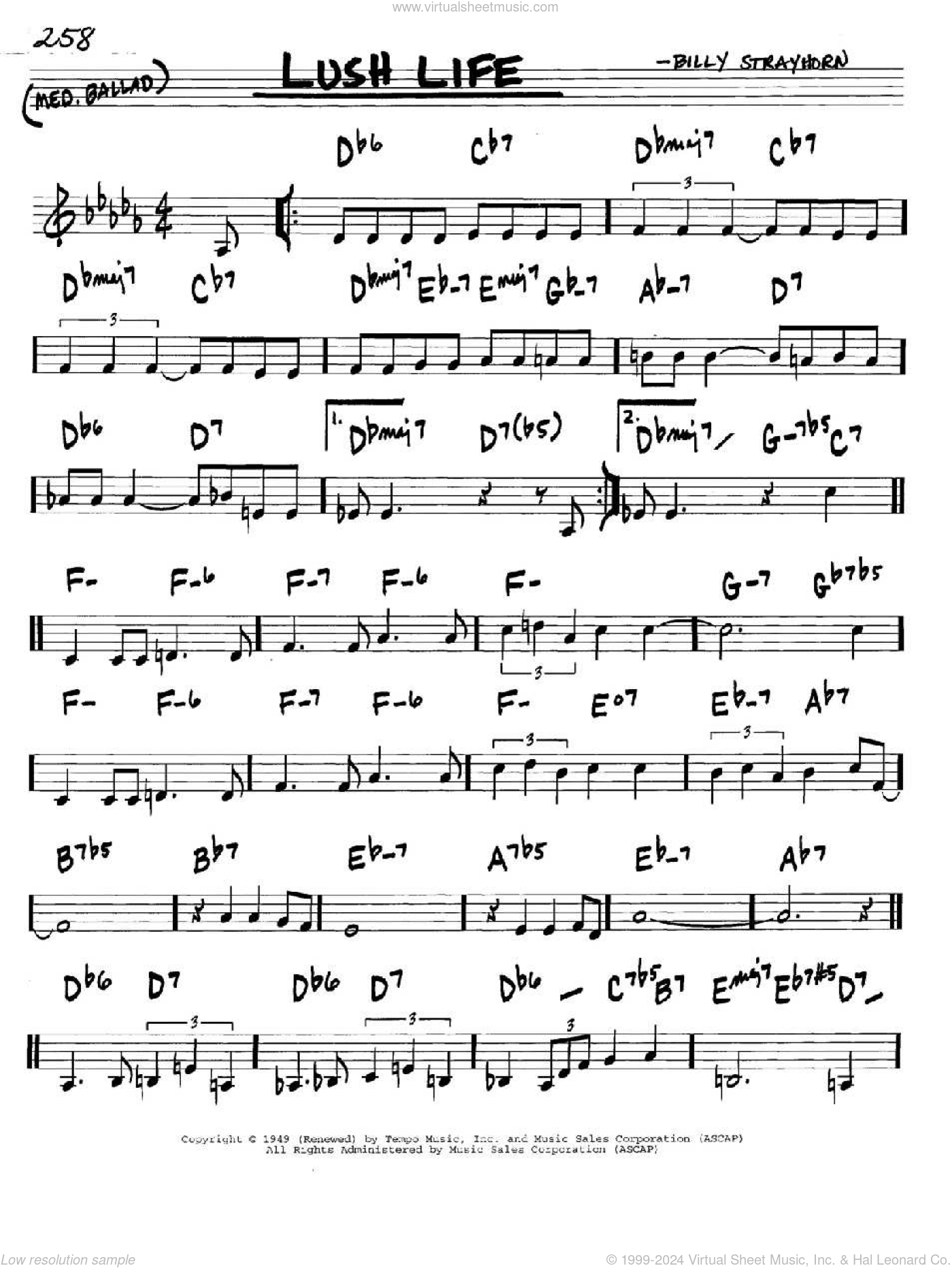 <b>Lush</b> <b>Life</b> sheet music for voice and other instruments (in C) .