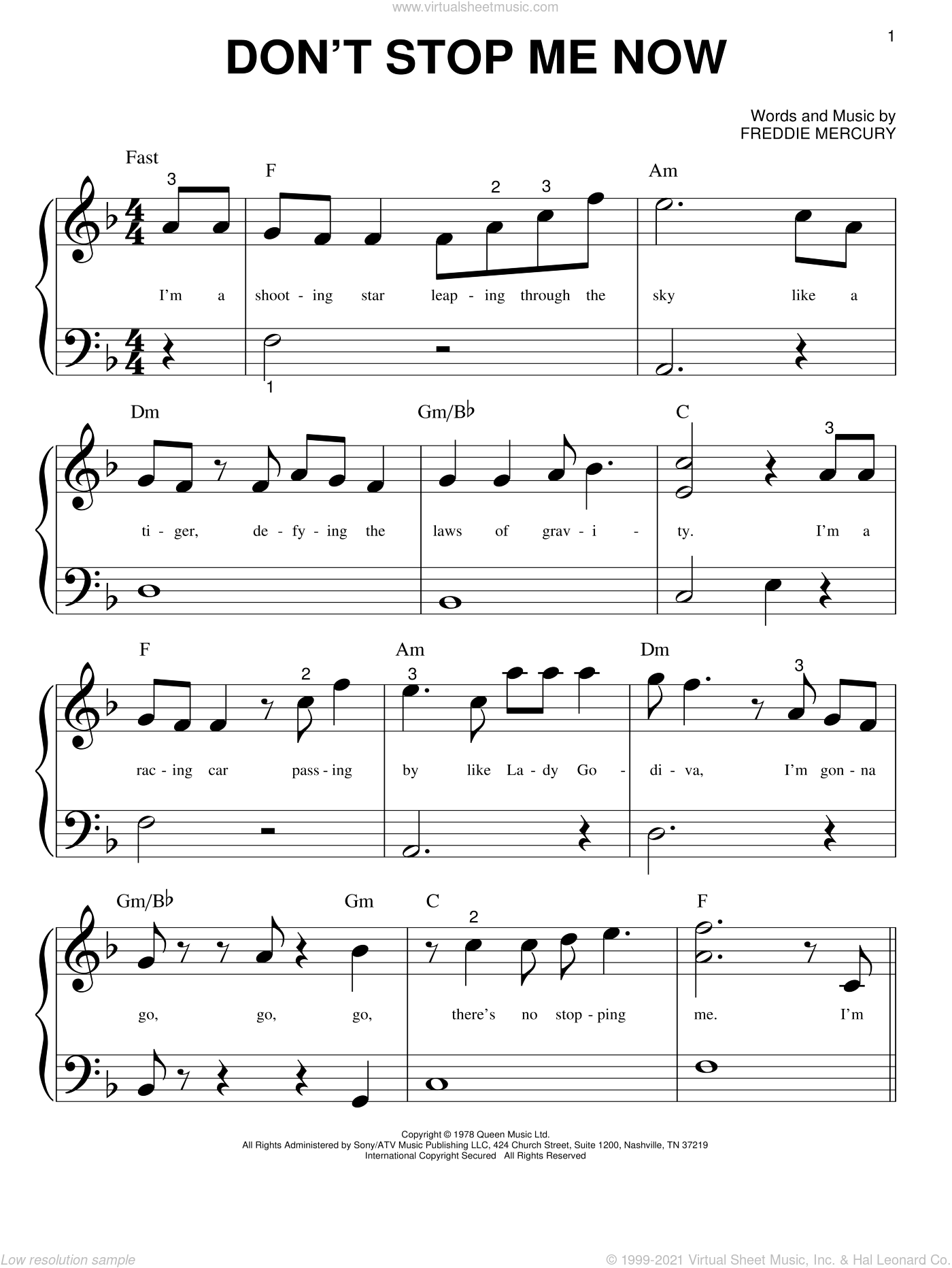 Queen - Don't Stop Me Now sheet music for piano solo (big note book)