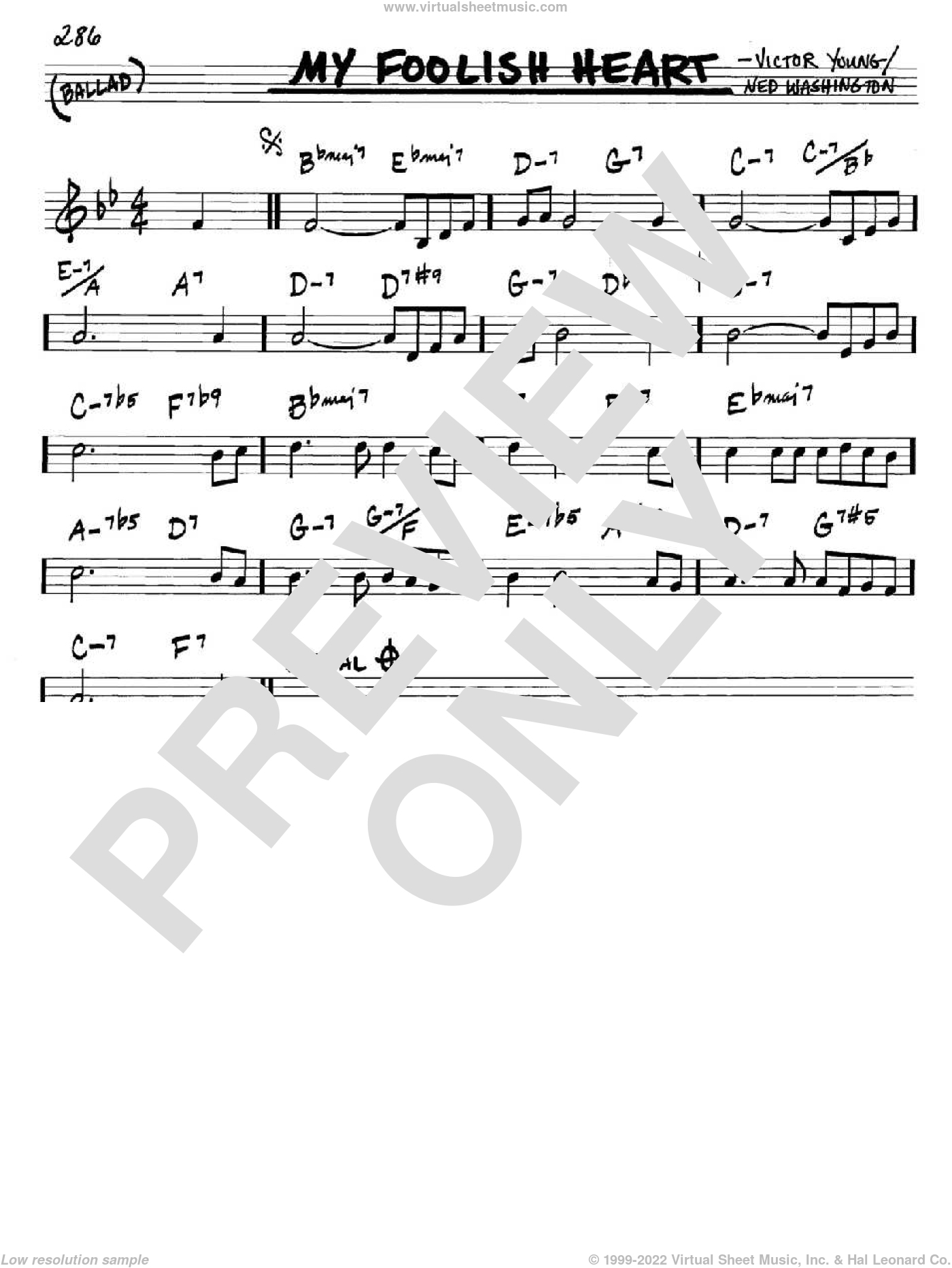 Washington - My Foolish Heart sheet music (in C) [PDF]