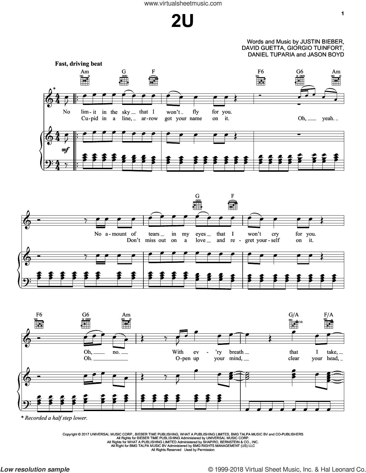 Justin Bieber: Ghost sheet music for voice, piano or guitar (PDF)