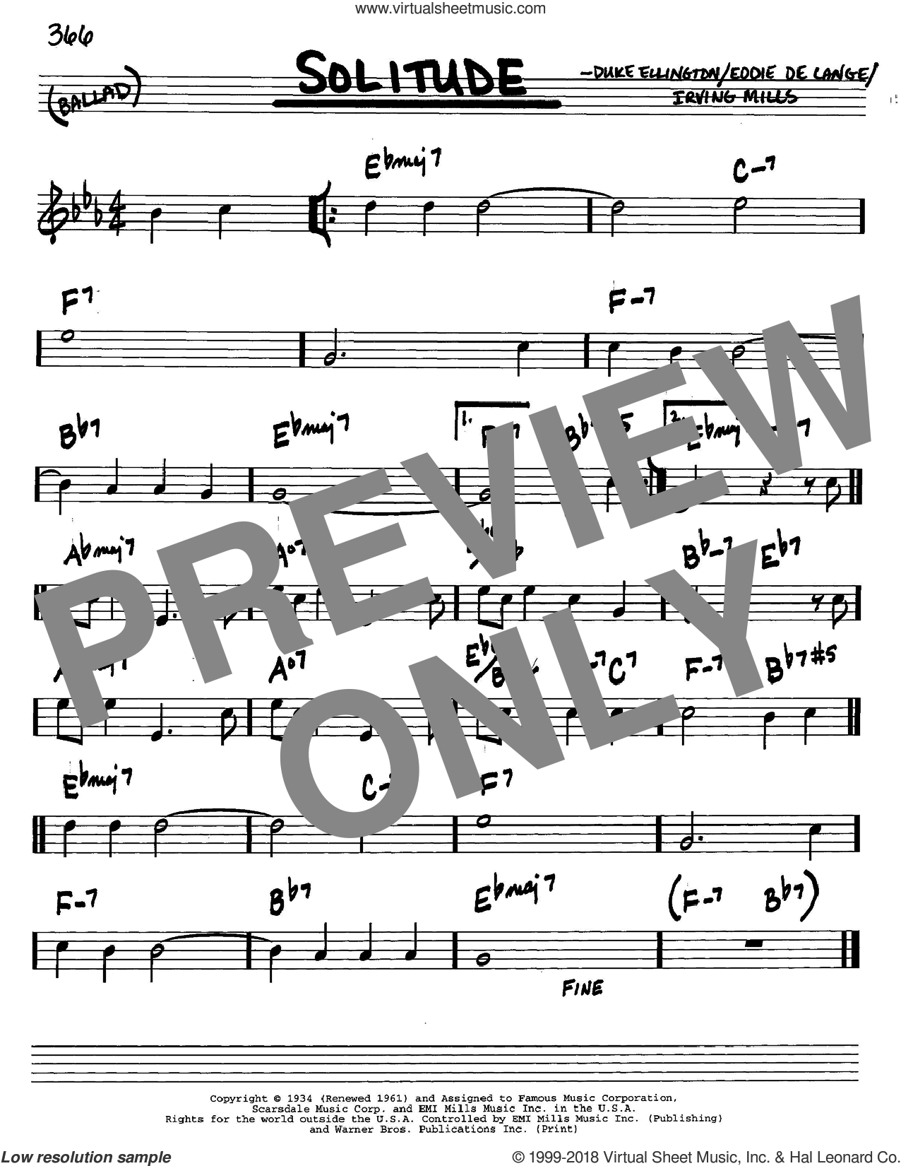 Solitude sheet music for voice and other instruments (in C) (PDF)