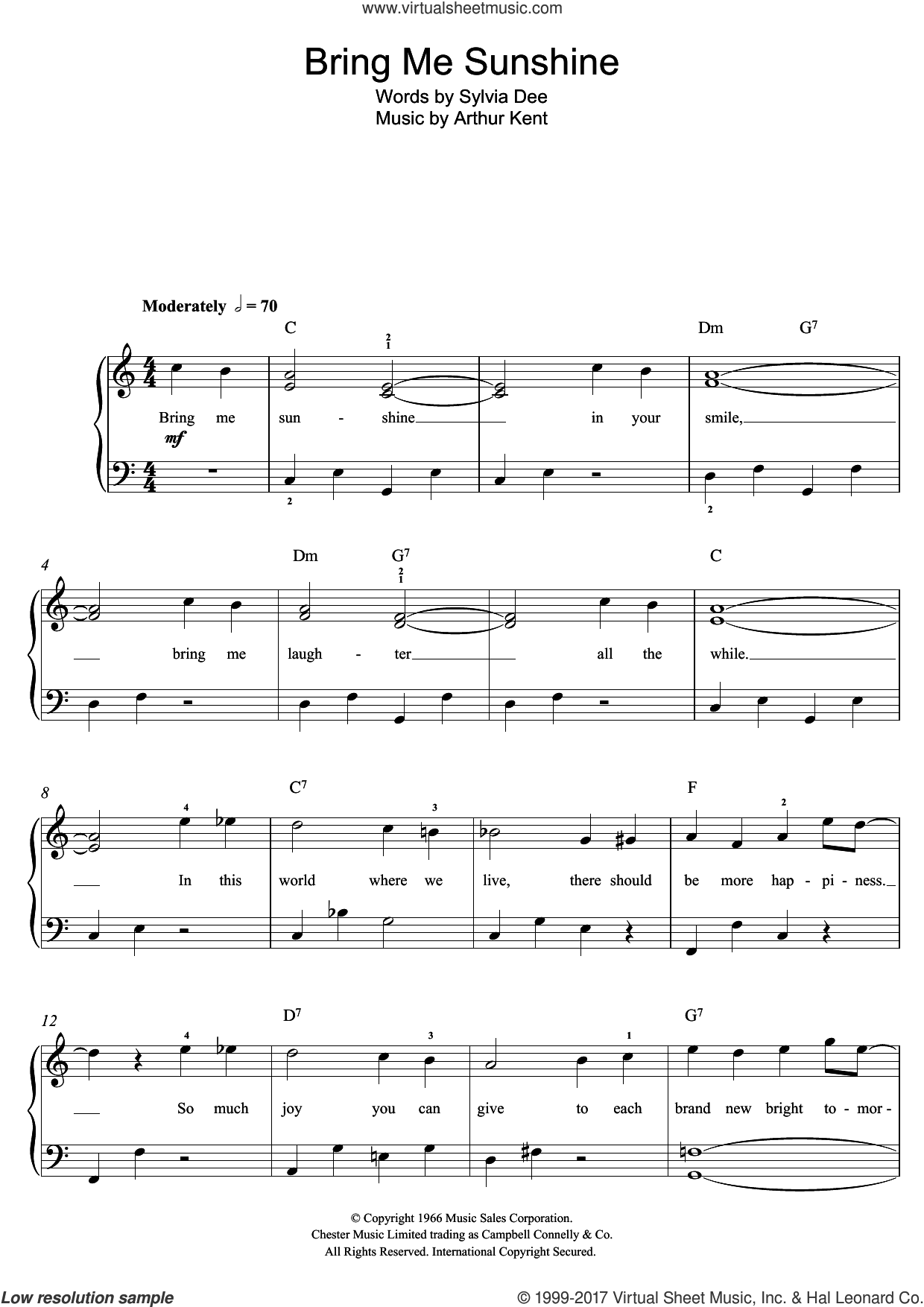 Wise - Bring Me Sunshine sheet music for piano solo (beginners)