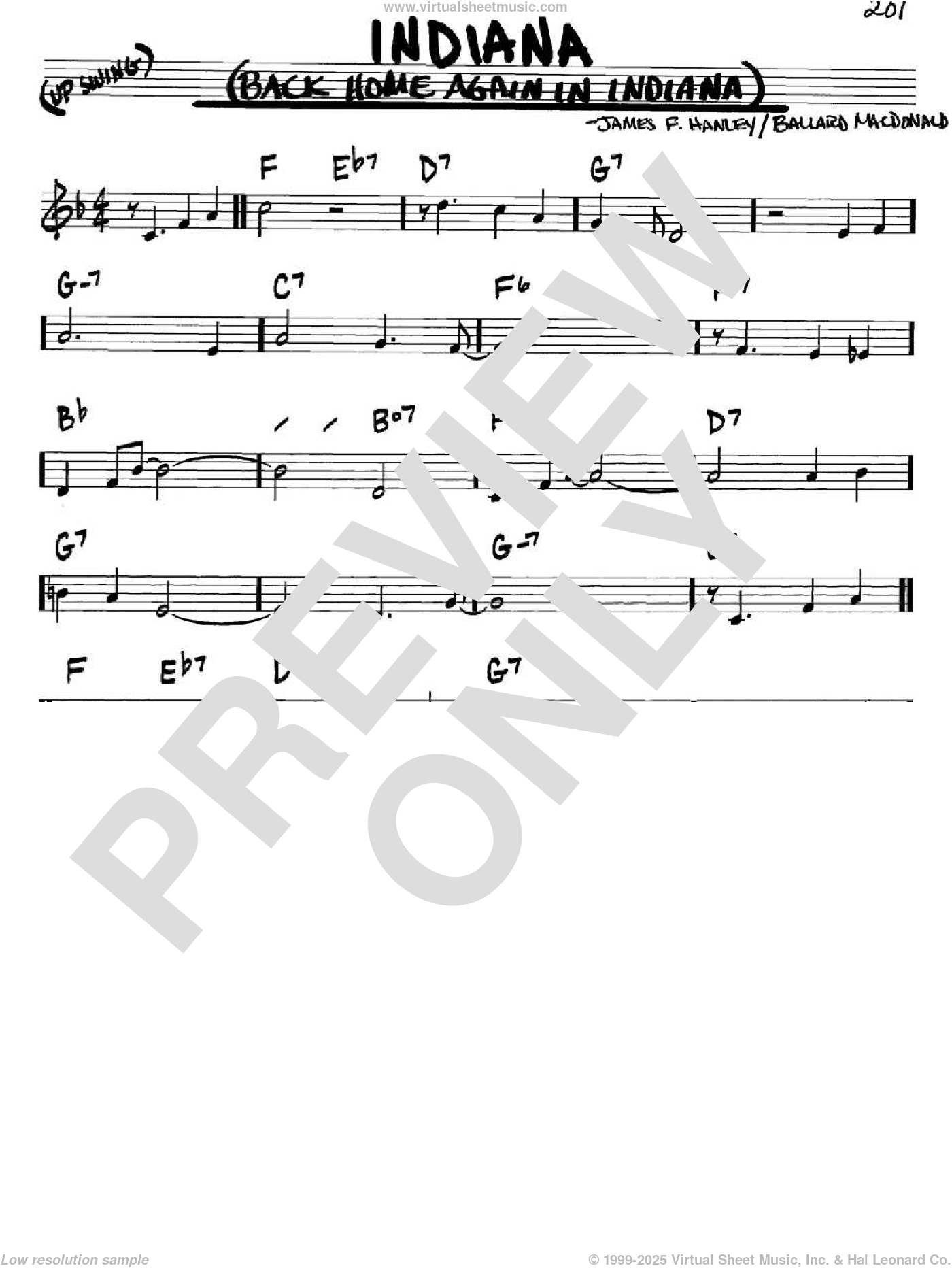 Indiana (Back Home Again In Indiana) sheet music (real book - melody ...