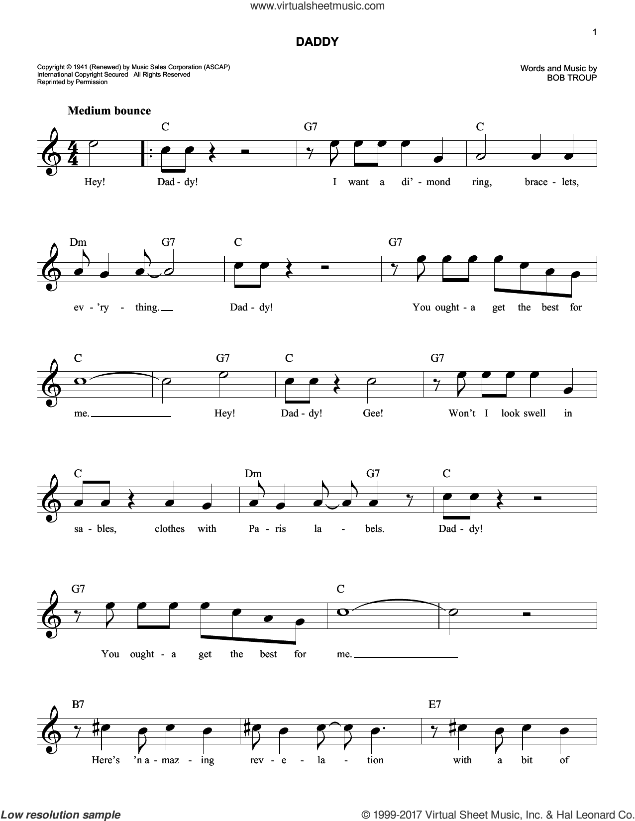 Daddy sheet music (fake book, (easy) (fake book) (PDF)