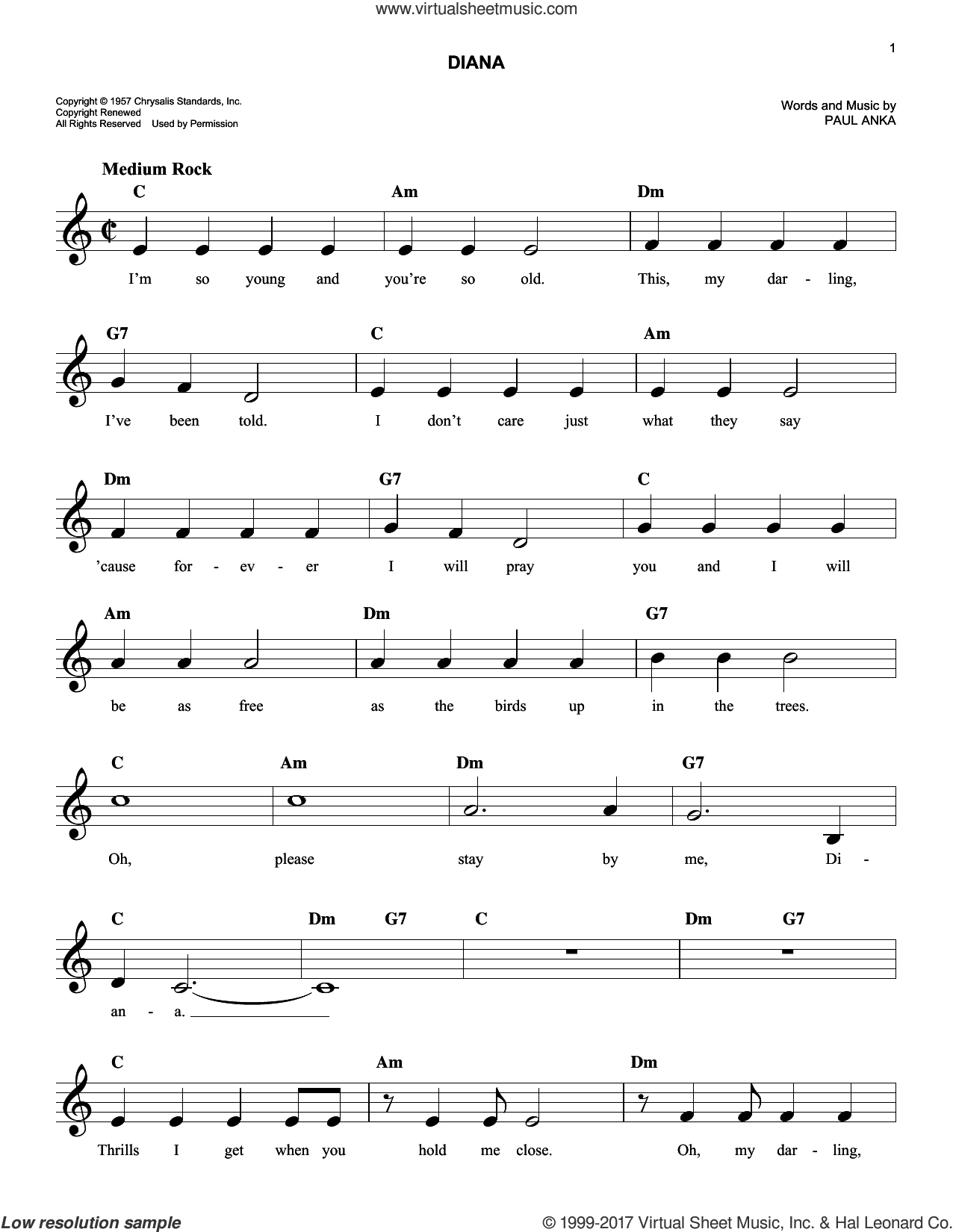 Diana sheet music (fake book, (easy) (fake book) (PDF)