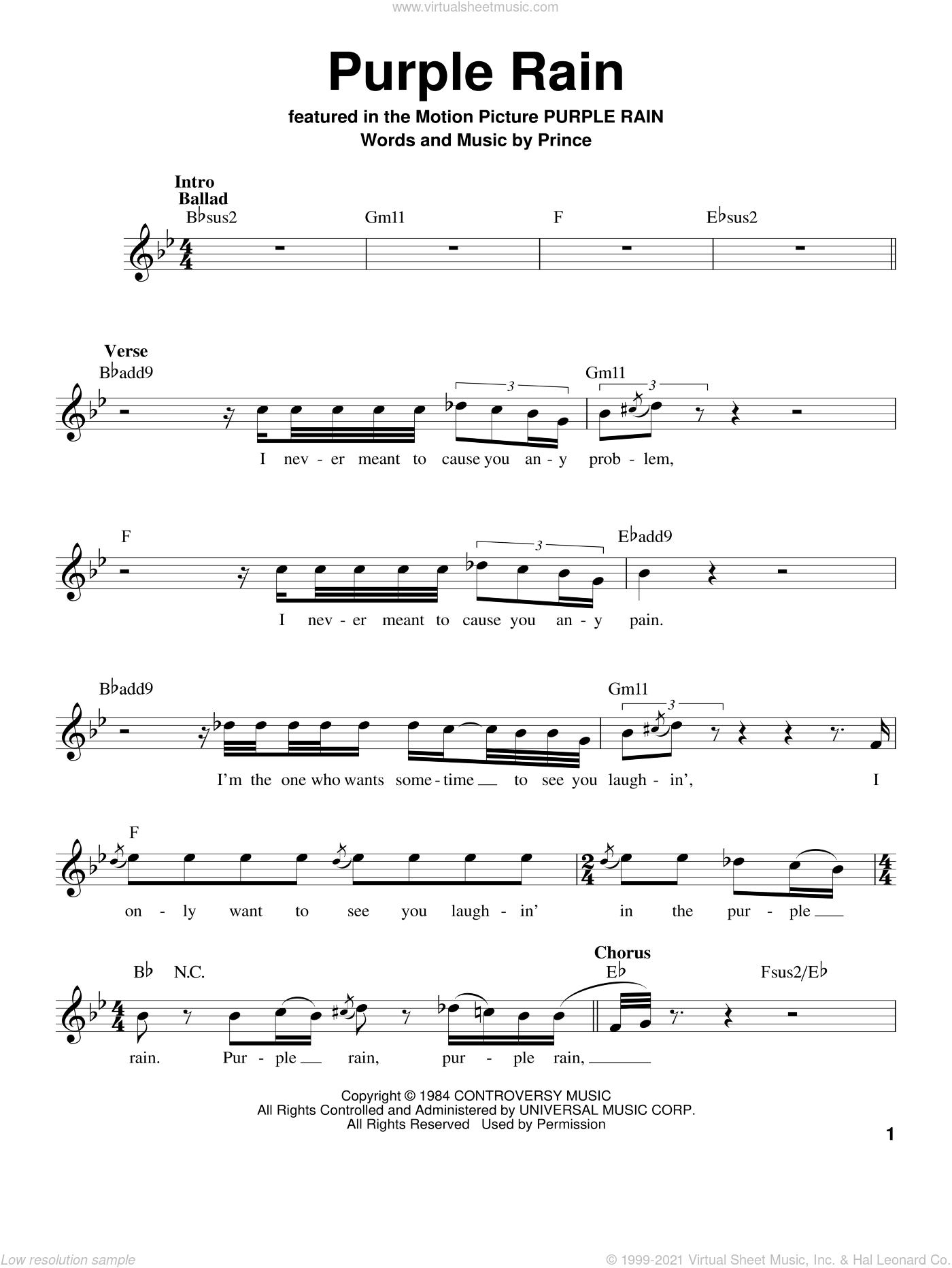 Purple Rain sheet music for voice solo (PDF)