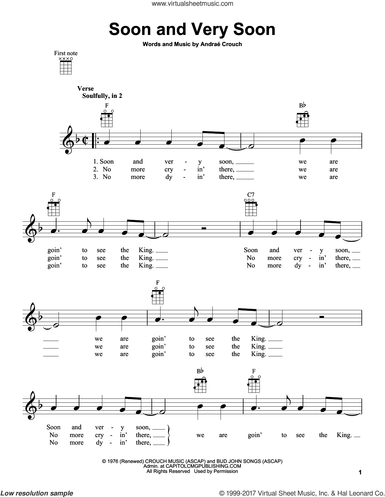 Soon And Very Soon sheet music for ukulele (PDF-interactive)