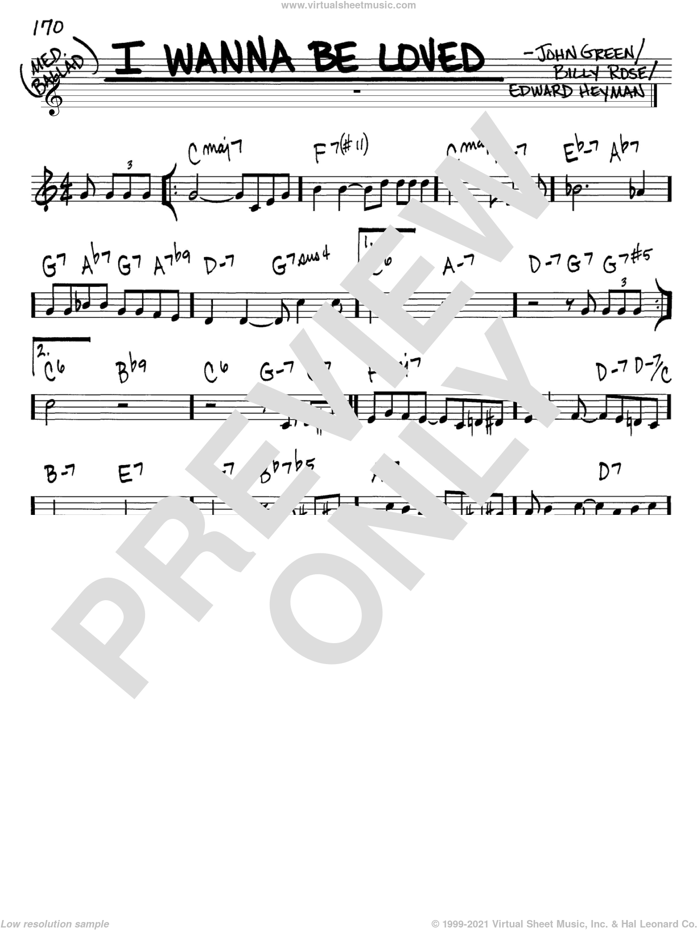 I Wanna Be Loved sheet music (real book - melody and chords) (in C)