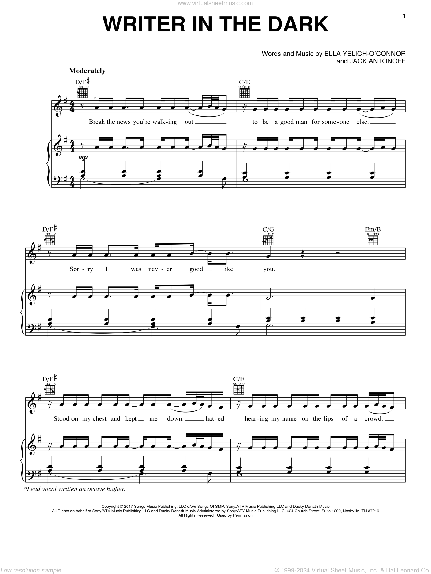 Writer In The Dark sheet music for voice, piano or guitar (PDF)