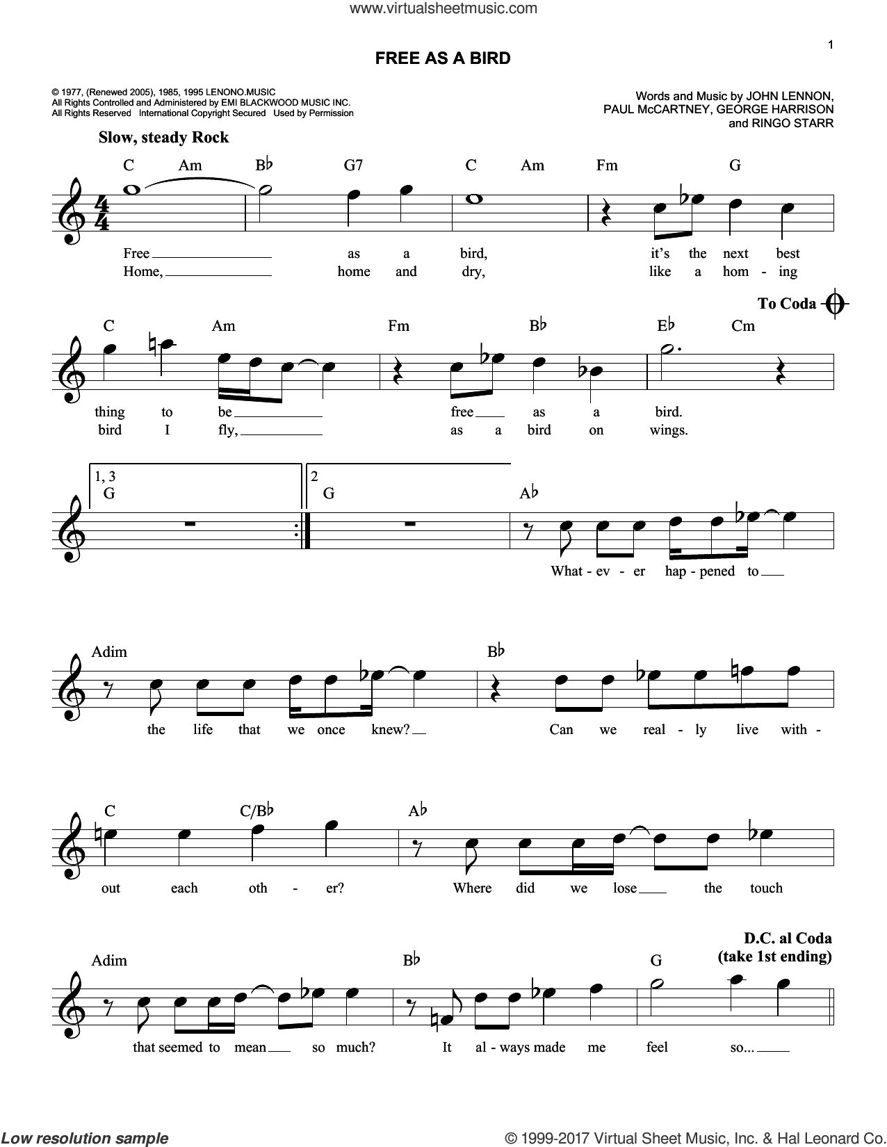 Free As A Bird sheet music (fake book) (PDF)