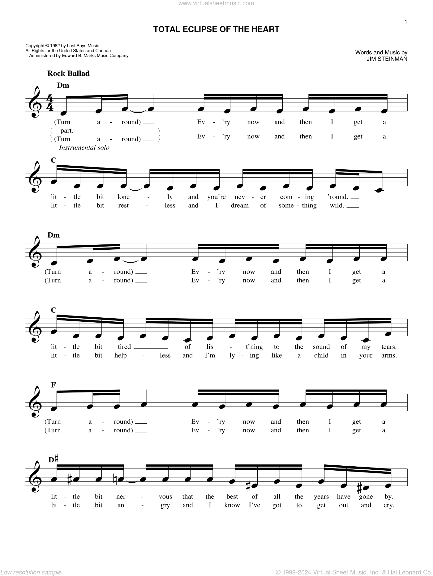 Tyler Total Eclipse Of The Heart Sheet Music Fake Book Pdf