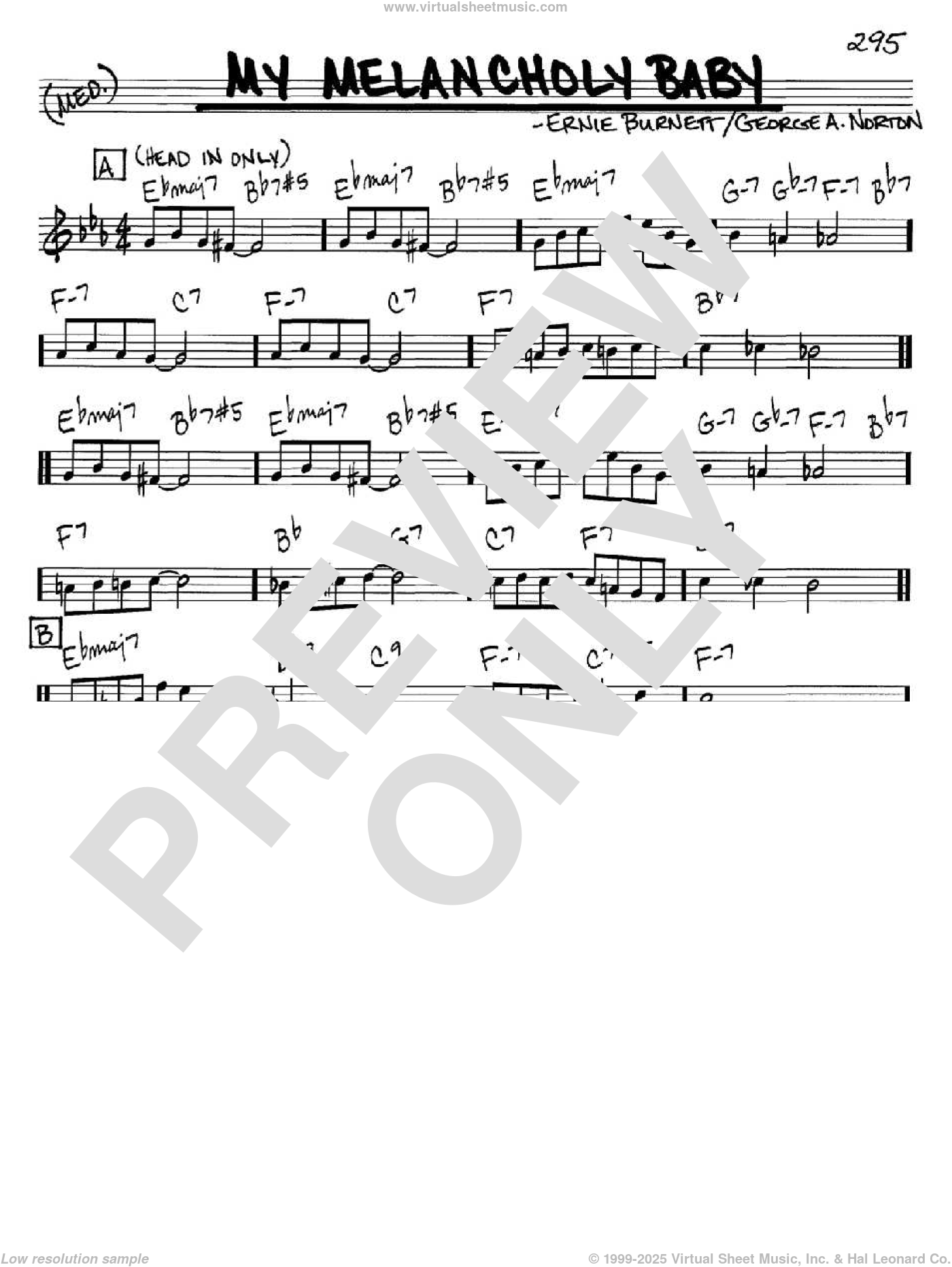My Melancholy Baby sheet music (real book melody and chords) (in C)