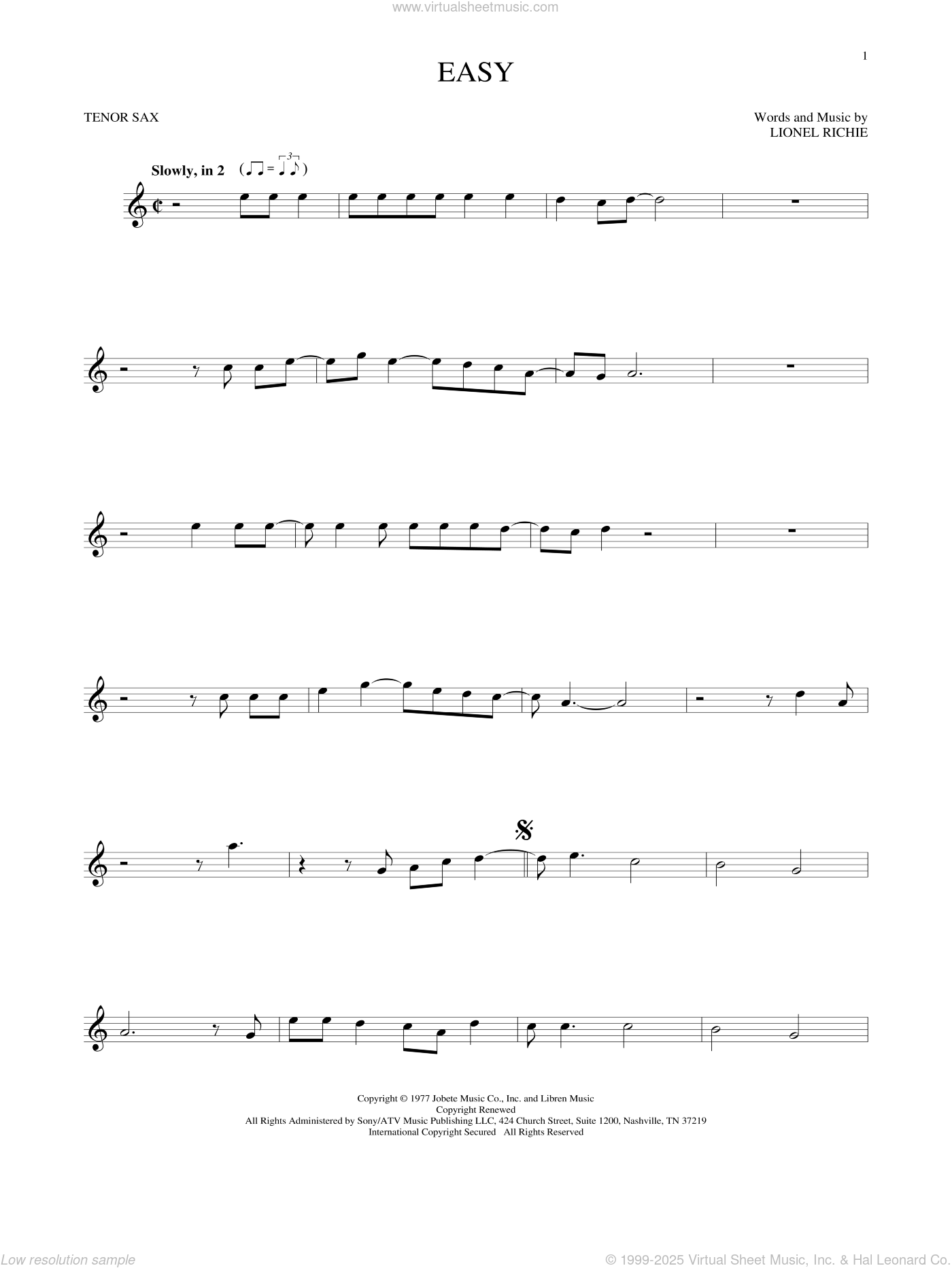 Commodores Easy Sheet Music For Tenor Saxophone Solo PDF 