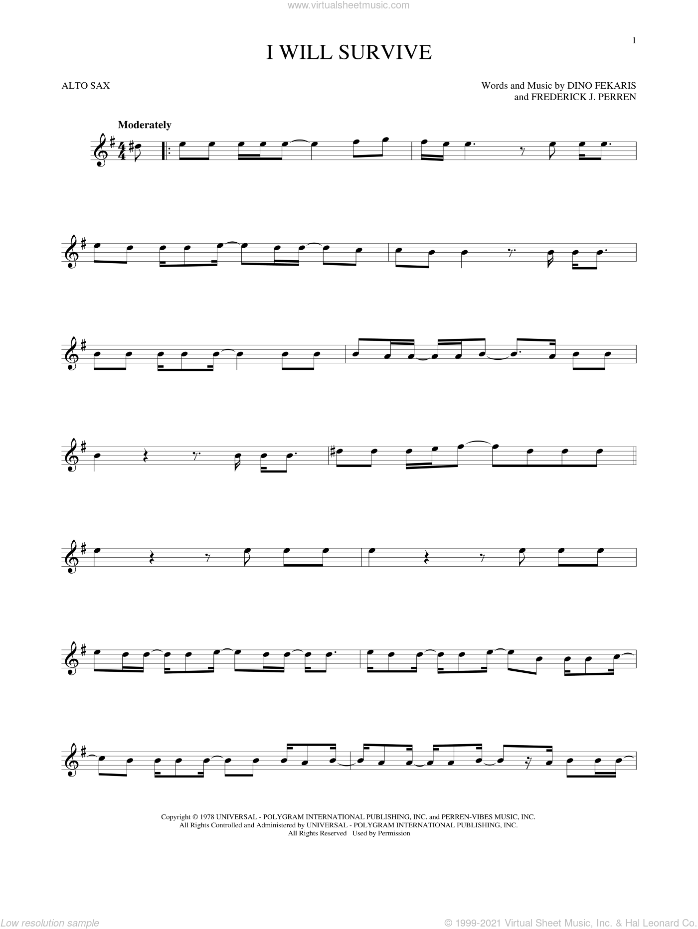 Wonderbaarlijk Gaynor - I Will Survive sheet music for alto saxophone solo [PDF] GP-75