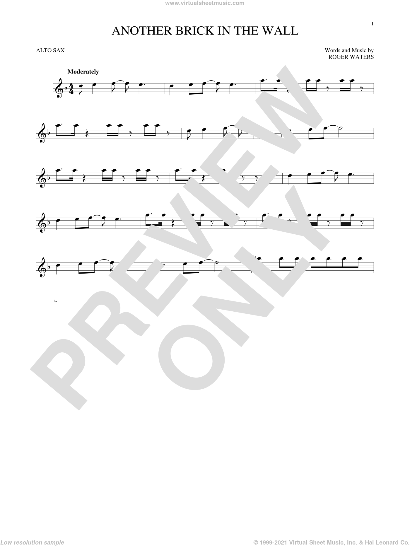 Floyd Another Brick In The Wall Sheet Music For Alto Saxophone Solo