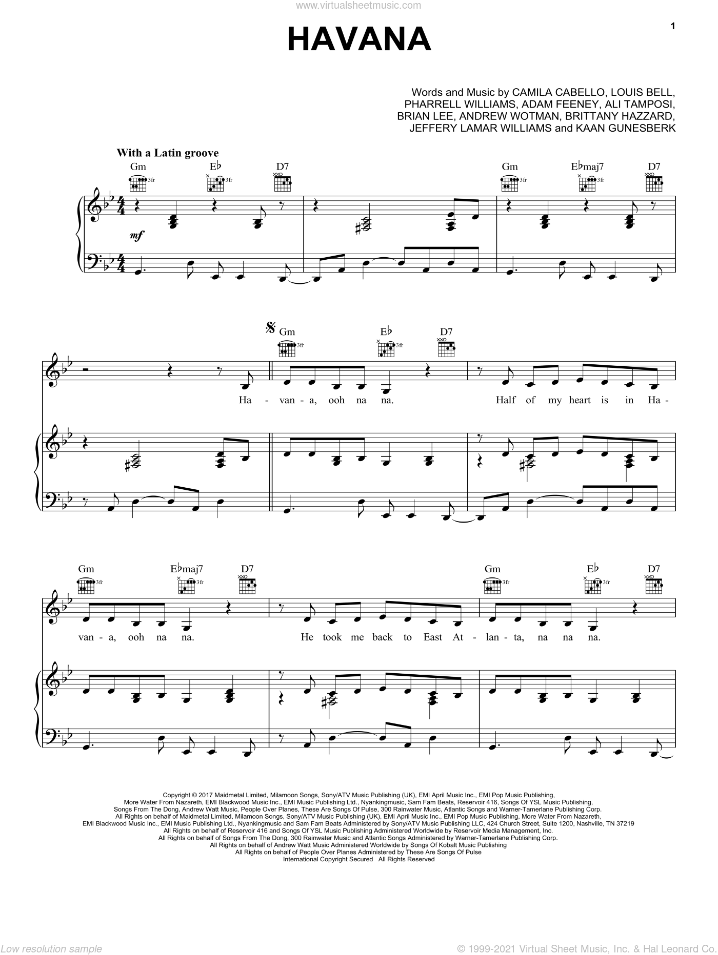 Cabello Havana Feat Young Thug Sheet Music For Voice Piano Or