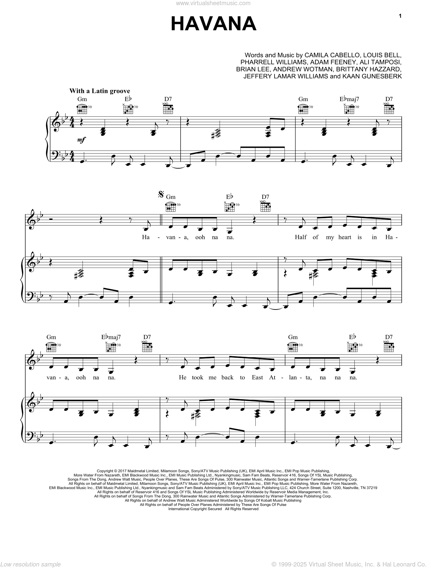 Havana Virtual Piano Sheet