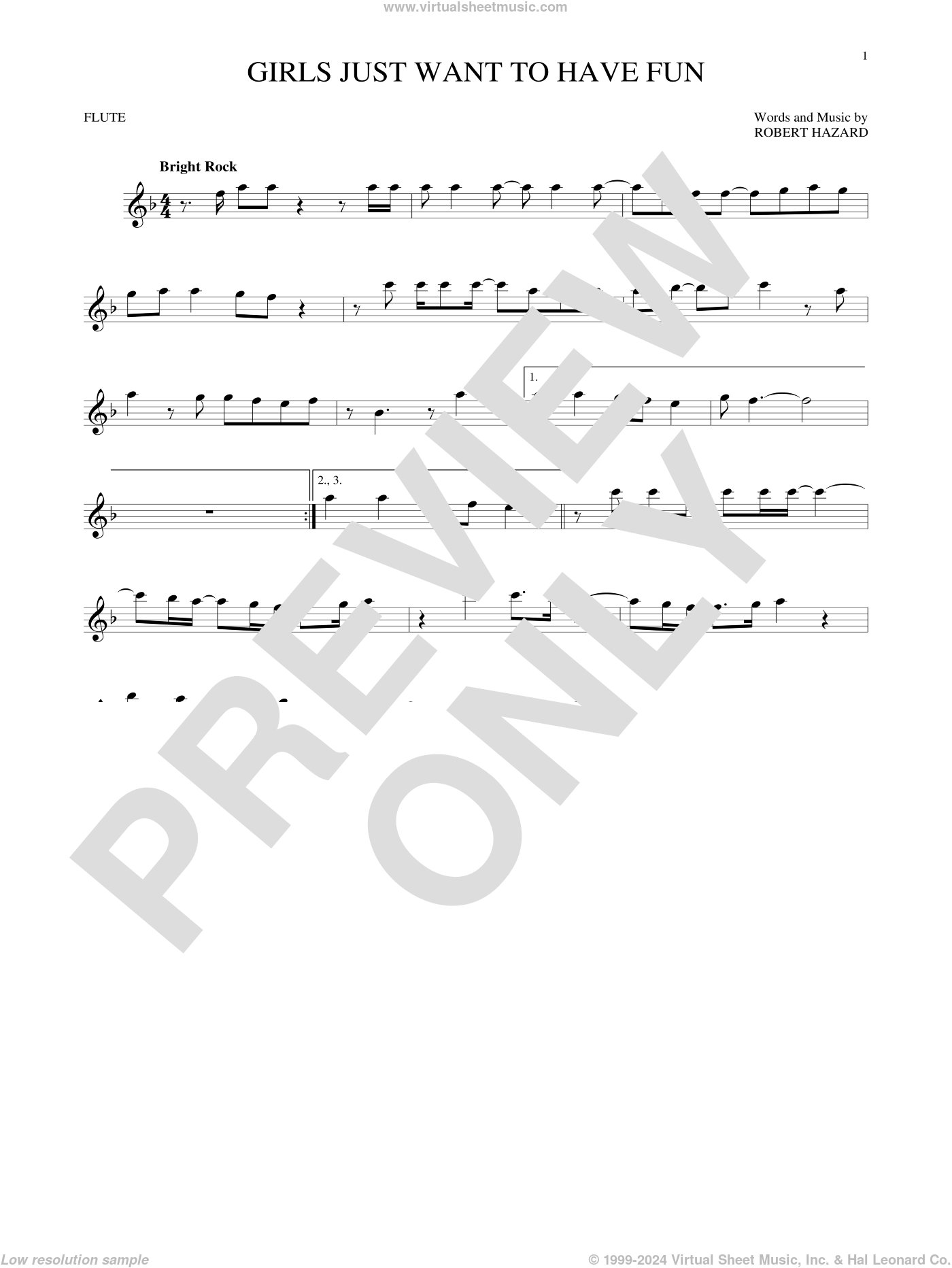 Girls Just Want To Have Fun sheet music for flute solo (PDF)